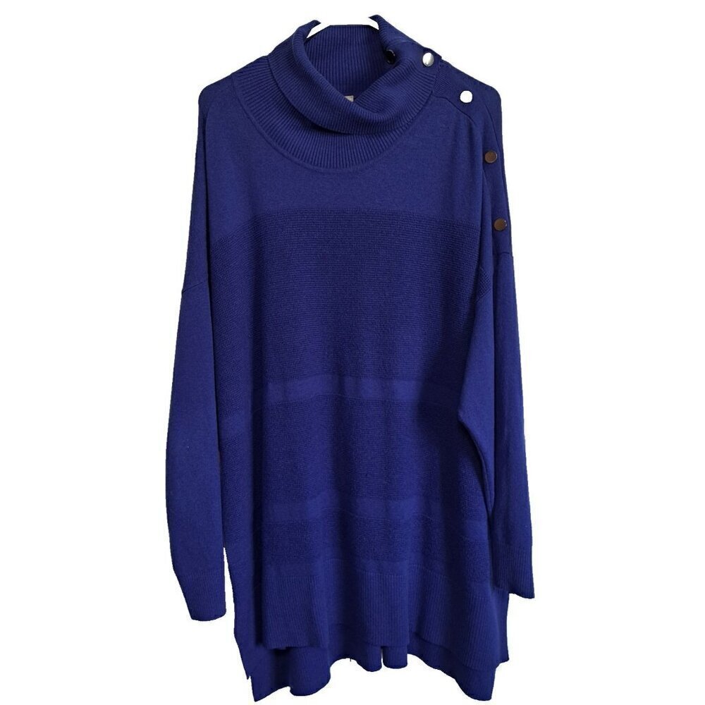 Chico's Zenergy 4 (XXL) Royal Blue Pullover Sweater Snap Turtle Neck Long Sleeve